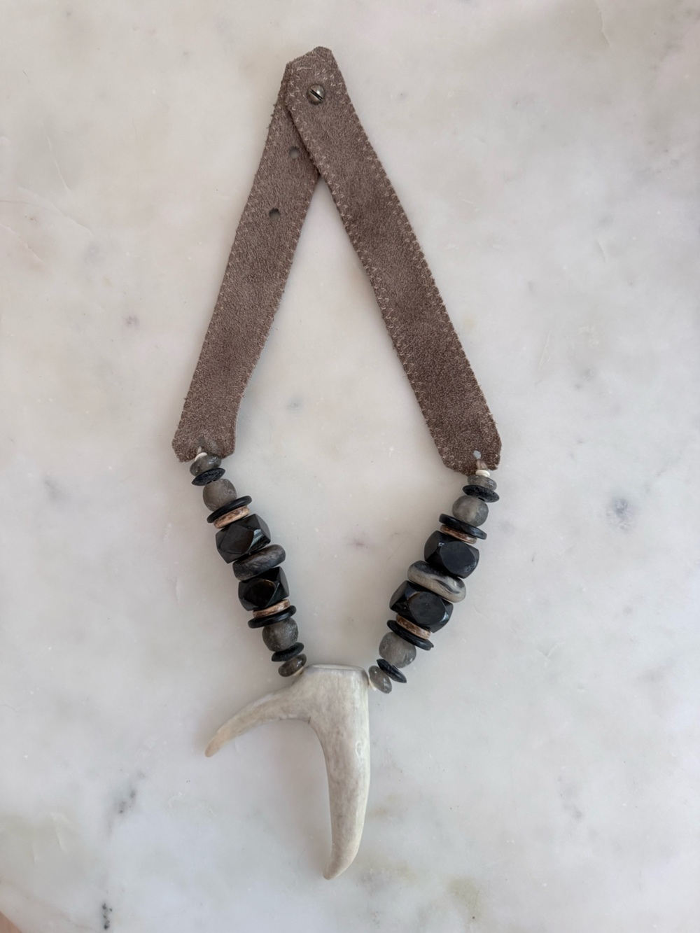 Twine & Twig Deer Antler Pendant Necklace Leather Boho Rustic Handmade Chunky - Picture 4 of 5